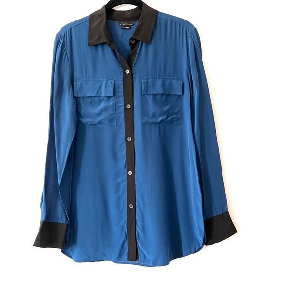 VS Moda International Blue Silk Button Down Blouse XS - Picture 1 of 6